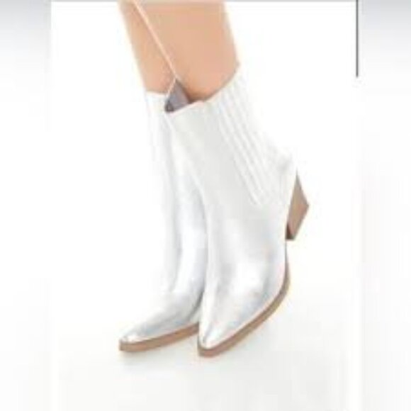 Forever 21 Ankle Boots New Metallic Silver Women's booties Size 7 Block Heel Fau - Picture 7 of 13